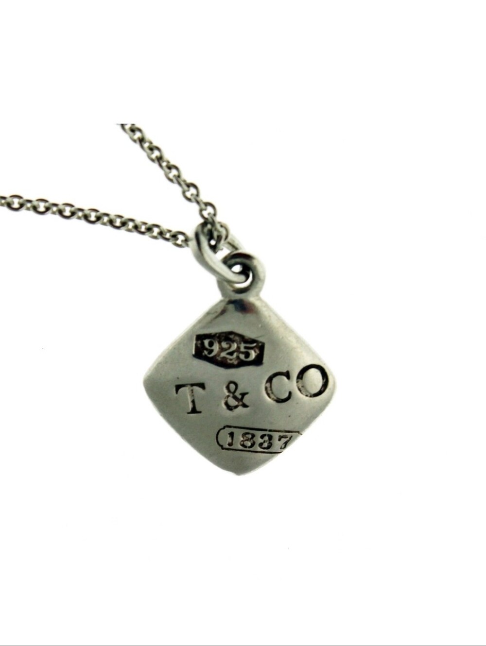 Tiffany & Co 1837 Sterling Silver Cushion Square Pendant Chain Necklace 16" - Picture 3 of 4